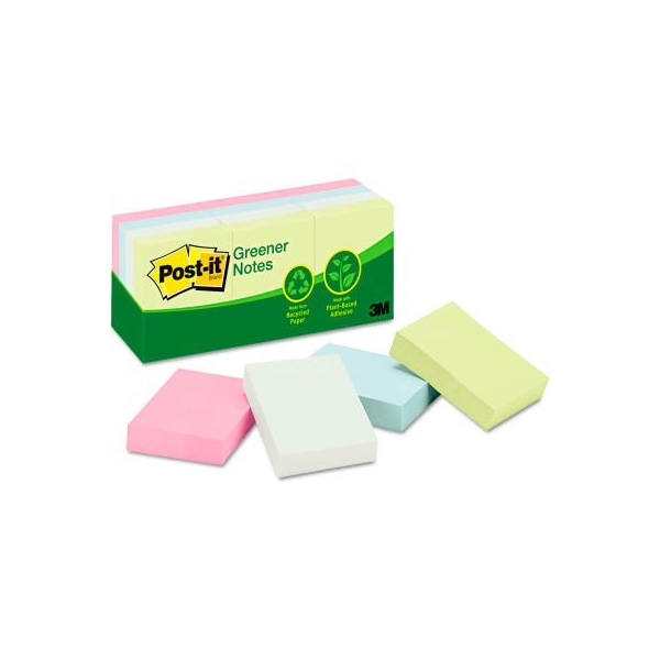3M Post-it® Greener Notes Recycled Notes 653RPA, 1-1/2" x 2", Sunwashed Pier, 100 Sheets, 12/Pack 653RPA
